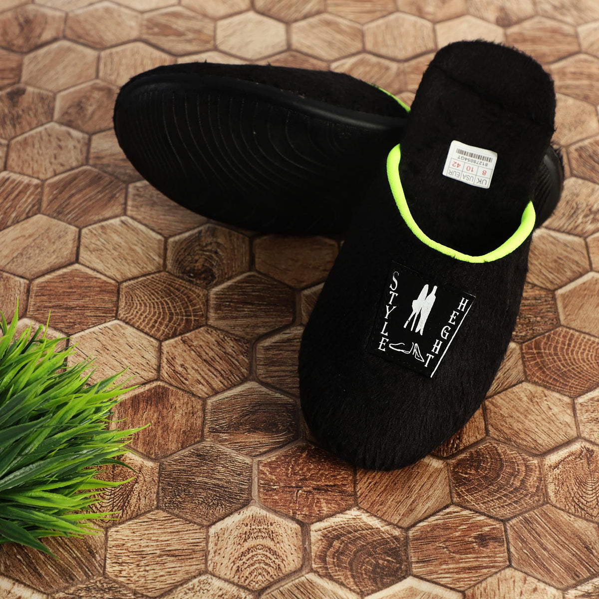 Black synthetic sliders for men, UK/IND size 6, US size 7, EUR size 40, by Style Height. Casual occasion footwear with airmix sole
