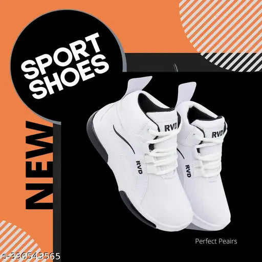 Athletic running shoes with white soles, black laces, suitable for sports activities