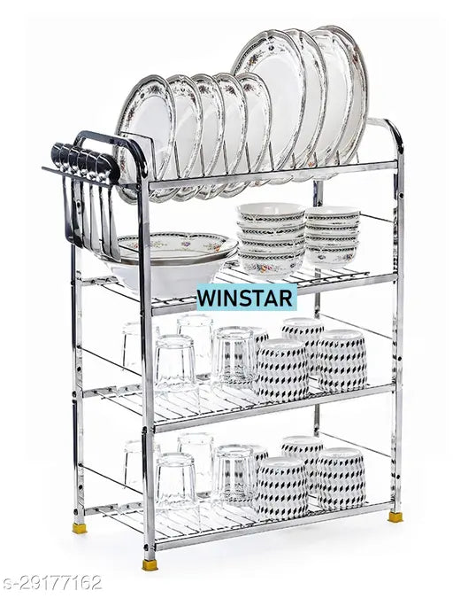 Stainless steel wall-mounted kitchen rack with four shelves, bartender stand, suitable for dishes and bartending supplies. 24x18 inches