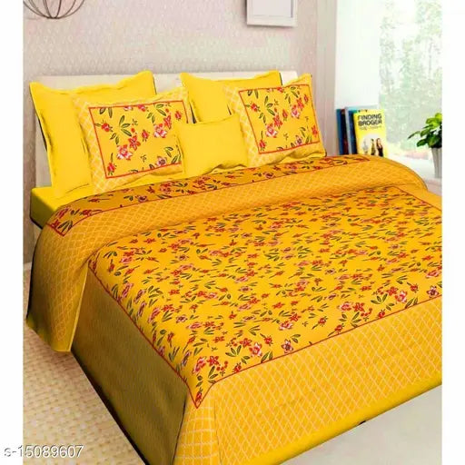 Jaipuri cotton queen-size bedsheets set of 2 with matching pillow covers (4pcs), high thread count 144, handcrafted Indian bed linen
