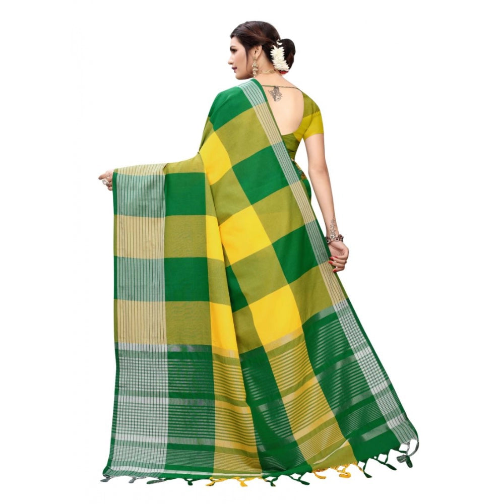 Multi-colored checks cotton saree (5-6 Mtrs), festive wear for women