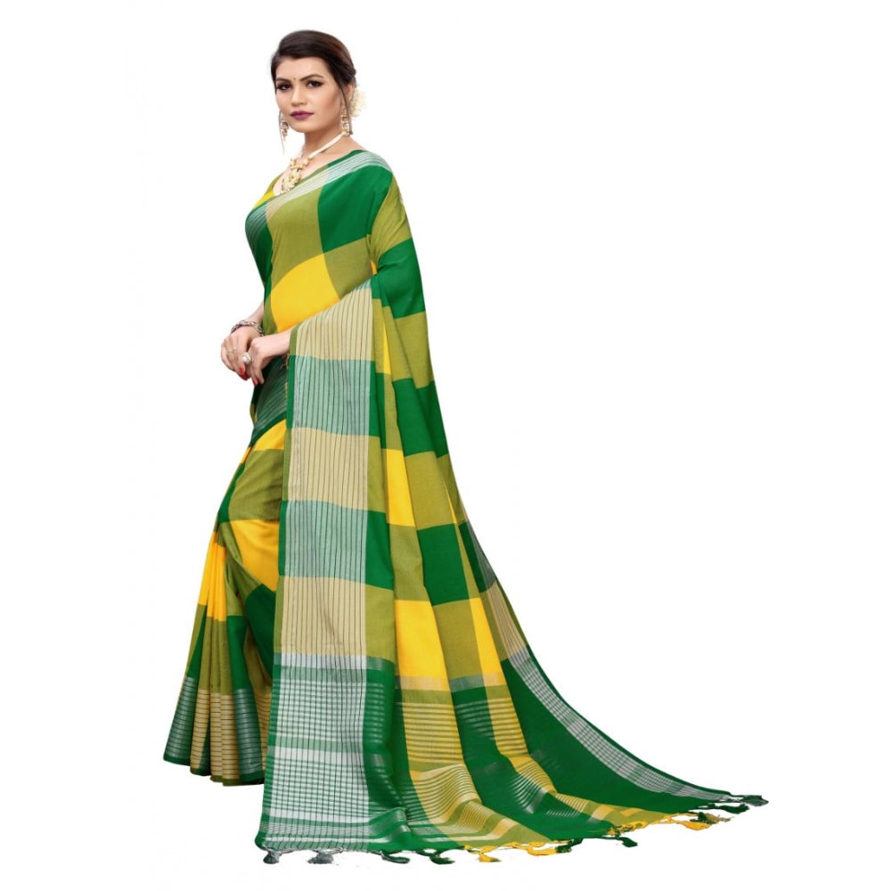 Multi-colored checks cotton saree for festive wear (5-6 mtrs)