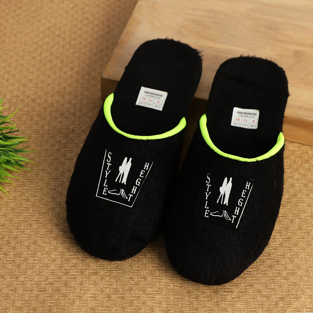 Black synthetic sliders for men, UK/IND size 6, US size 7, EURO size 40, by Style Height - casual wear on foot