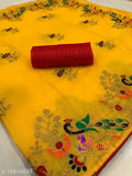 Enchanting net & silk Banarasi saree with embroidered blouse. Perfect for parties, free size, made in India