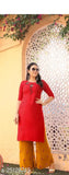 Pure rayon kurti Palazzo set, short-sleeved Indian outfit in solid print, comfortable and embroidered