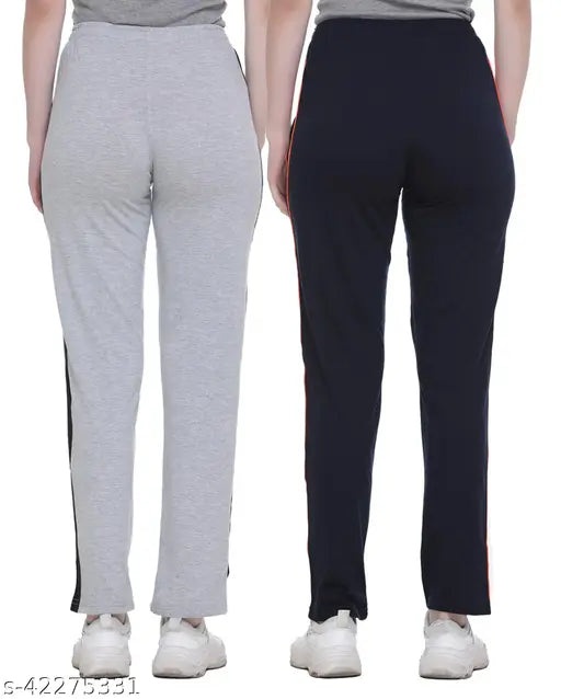 Gray trackpants, navy stripe down side