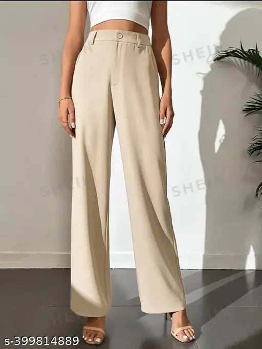 Cream linen wide-leg pants, knee length