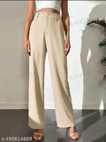 Cream linen wide-leg pants, knee length