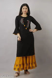 Black, yellow ruffled kurta with matching dupatta