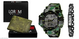 Green faux leather wallet with 16 compartments and premium Digital Army strap sport digital watch, plus three free King bracelets