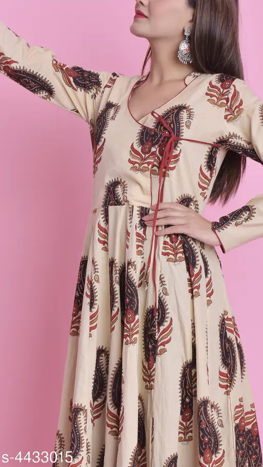 Cotton Paisley Printed Angrakha Kurti, Indian women's fashion in XS, S, M, XXL, 4XL, 5XL