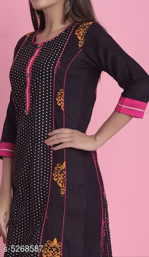 Cotton micro printed A-line kurti in three-quarter sleeves - Divena women's fashion, Indian origin