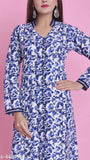 Cotton floral printed flared kurti for women, long sleeves, Indian-origin fashion