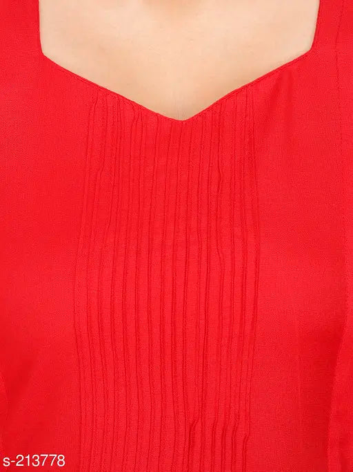 Red polyester stylish fancy women kurti available in S, M, L, XL, XXL