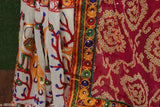 Beautiful red and gold patterned georgette sari with fringe detailing