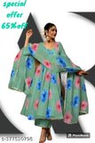 Georgette flowers printed Anarkali dress, traditional Indian outfit with three-quarter sleeves. Exquisite party wear for women in vibrant floral pattern