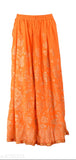 Long, orange, rajasthani skirt with block gold print