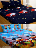 Kids combo pack with 3D king size sheets, 2 bed sets in blue and pink, and 4 pillows for double beds