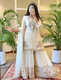 Golden embroidered kurta set with matching dupatta