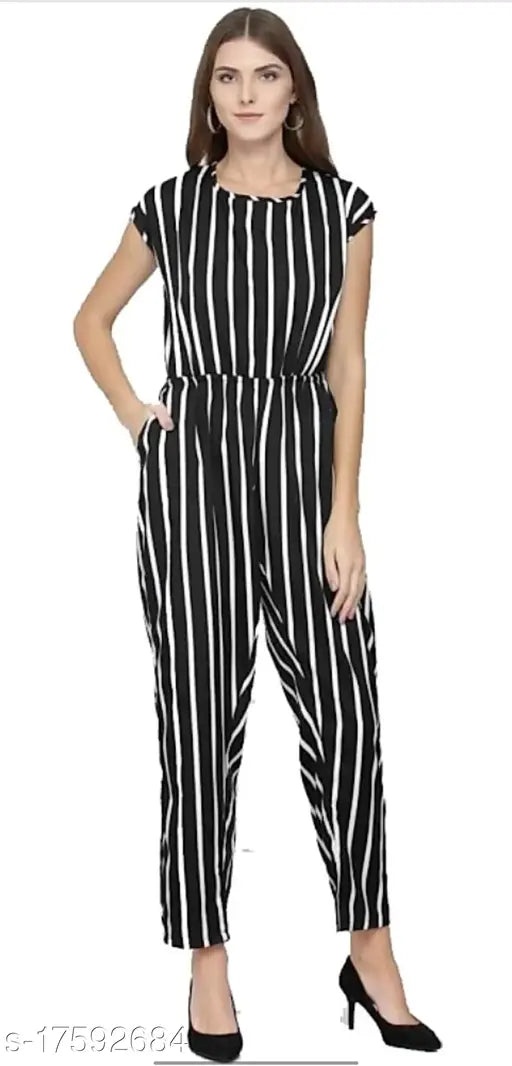 Striped crepe short-sleeved jumpsuit, XS to XXXL sizes from India