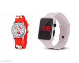 Colorful kids unisex watches with red strap and white face featuring numbers 3,5,8