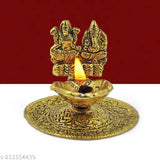 Antique gold-plated metal Lakshmi Ganesh hand diya for home decorative showpiece. Perfect for housewarming, anniversaries, and festive gifting. Handcrafted in India
