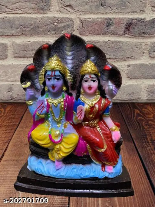 Polyresin Chaturbahu Vishnu Laxmi Sitting on Shesh Naag Idol for Home Pooja, Indian home decor religious figure 5 inch