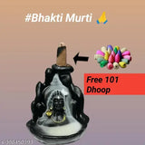 Poly resin Lord Shiva Adiyogi statue with 101 smoke backflow dhoop cones, Indian decorative showpiece (12cm x 10cm x 8cm)