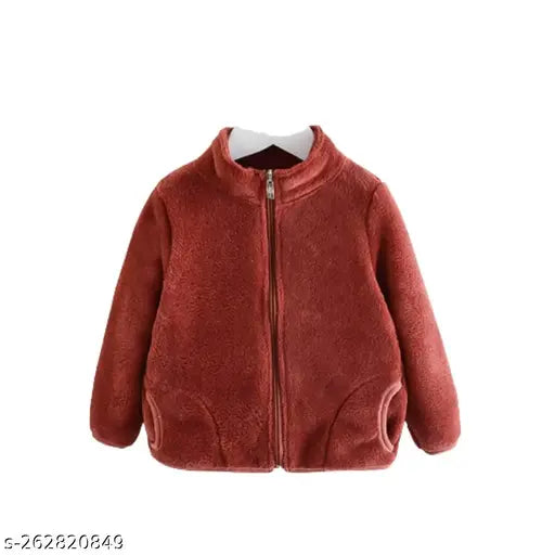 Red velvet kid's jacket with front zip closure