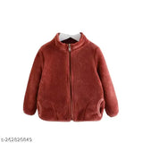 Red velvet kid's jacket with front zip closure