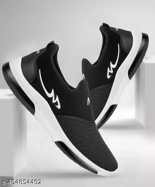 Black, grey, and white lightweight casual sneakers with laces