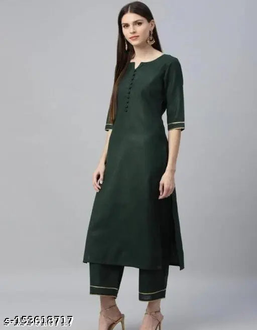 Cotton Kavya Dupatta sets, solid color Indian ethnic wear for women with three-quarter sleeves, includes kurta, dupatta, and pants. Single size available