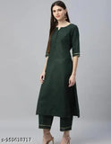 Cotton Kavya Dupatta sets, solid color Indian ethnic wear for women with three-quarter sleeves, includes kurta, dupatta, and pants. Single size available