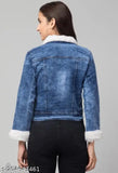 Denim far jacekt dhol solid, long sleeves men's jacket from India, size L (38in bust, 20in length)