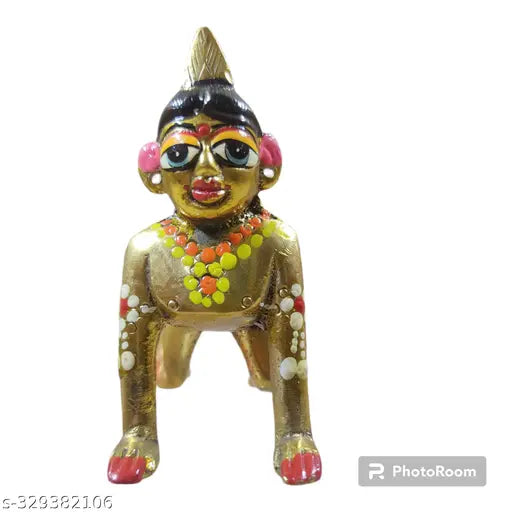 Brass Radha Rani idol with complete painting size 2H x 8Cm, features gold jewelry, vibrant attire