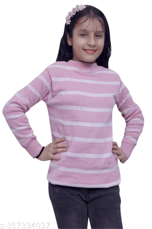 Kids winter wear striped woolen sweater/cardigan, 100% pure woolen dress clothes in daffodil wool. Round neck, full sleeve with rib knit for better fit and wash recovery. Authentic quality from Selcan brand