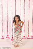 Cotton one-shoulder sharara Kurta set, printed design with Gota patti detailing, Indian traditional wear for 2-3 year olds