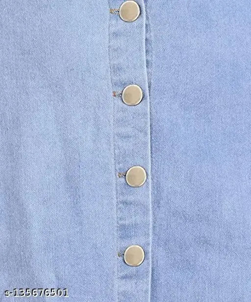 Sky blue denim skirt, button closure