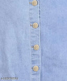 Sky blue denim skirt, button closure