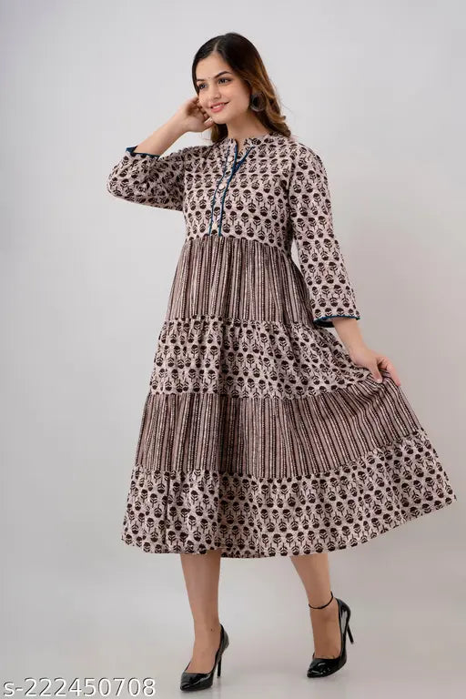 Women's Anarkali Printed Rayon kurta & kurtis, three-quarter sleeves, vibrant Indian festive wear in rayon fabric