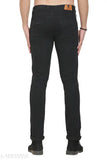 Black polycotton men's jeans with solid side stripe, ideal for casual wear