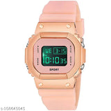 Pink sports watch with digital display, showing time as 3:15, reading "WE WILL BE BACK AT 10:30