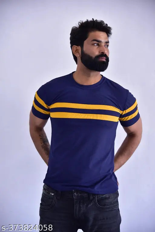 Striped cotton-blend t-shirt for men, short sleeves in S, M, L, XL originating from India