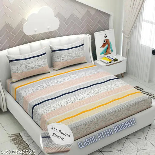 Microfiber striped royal collection elastic fitted bedsheets with 2 pillow covers, ideal for summer use on 4-8 inch thick 6x6.5 ft mattresses
