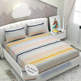 Microfiber striped royal collection elastic fitted bedsheets with 2 pillow covers, ideal for summer use on 4-8 inch thick 6x6.5 ft mattresses