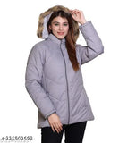 Nylon solid pattern women's jacket with zip closure, perfect for winter in various sizes (M-XXL)