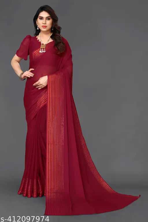 Indian chiffon saree fabric, single free-size solid chiffon running blouse
