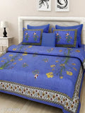 Rajasthani Jaipuri printed cotton double bedsheet combo pack with 4 pillow covers, vibrant Indian motifs on queen-size bedsheets and pillows