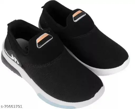 Black slip-on running shoes for boys and girls
