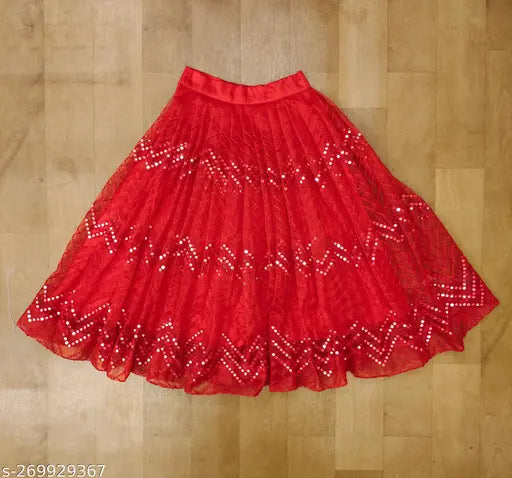Organza net embroidered crop top Lehenga, mirror work & self-design, 2-3 years size, Indian partywear